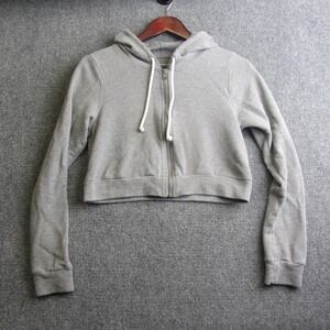 Hollister Full Zip Cropped Hoodie Womens Medium Grey Solid Long Sleeve Y2K 2000s